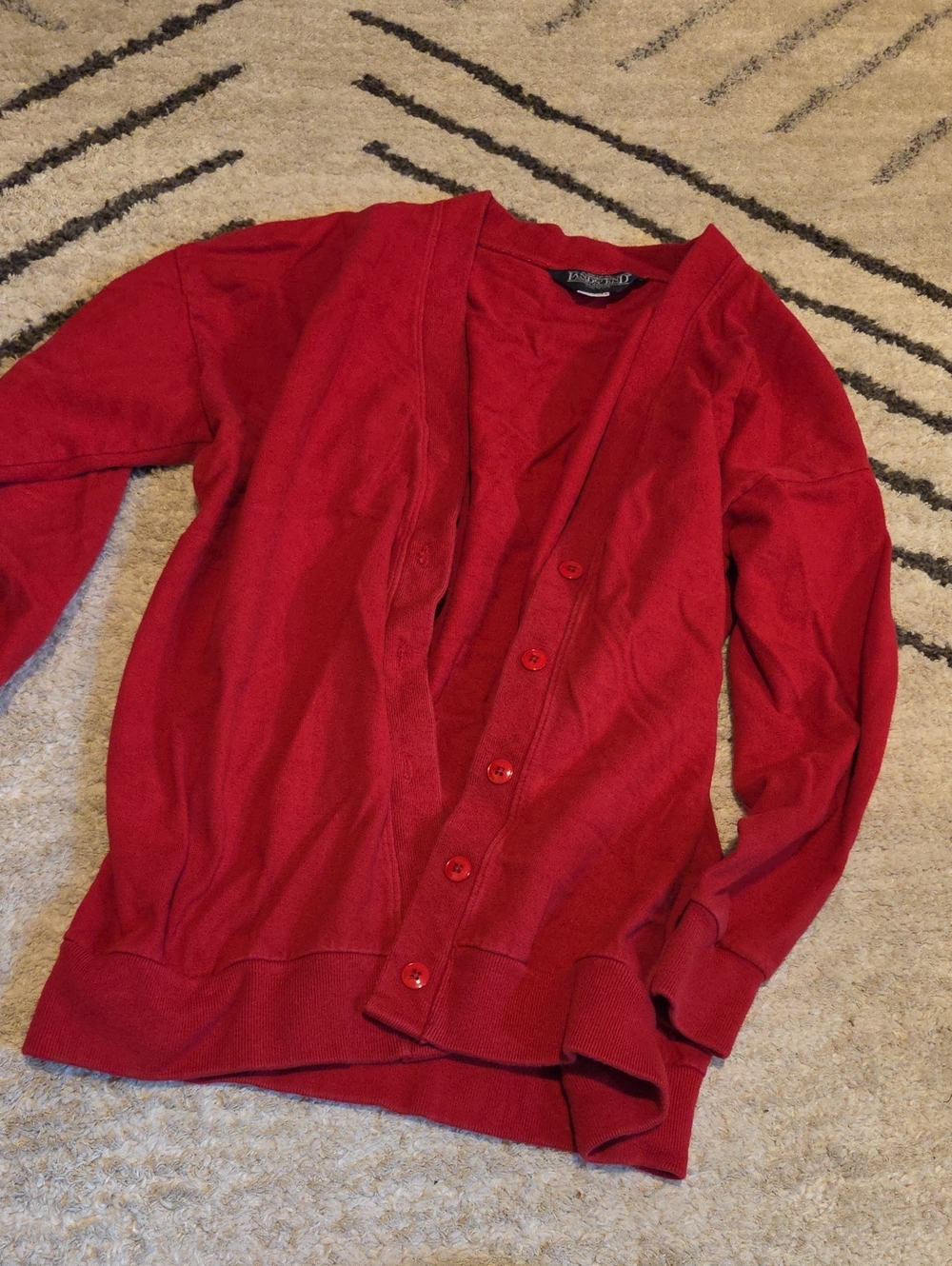 Lands' End Red V-Neck Button Cardigan